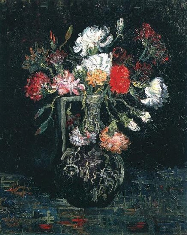 Vase With White And Red Carnations Van Gogh Oil Painting